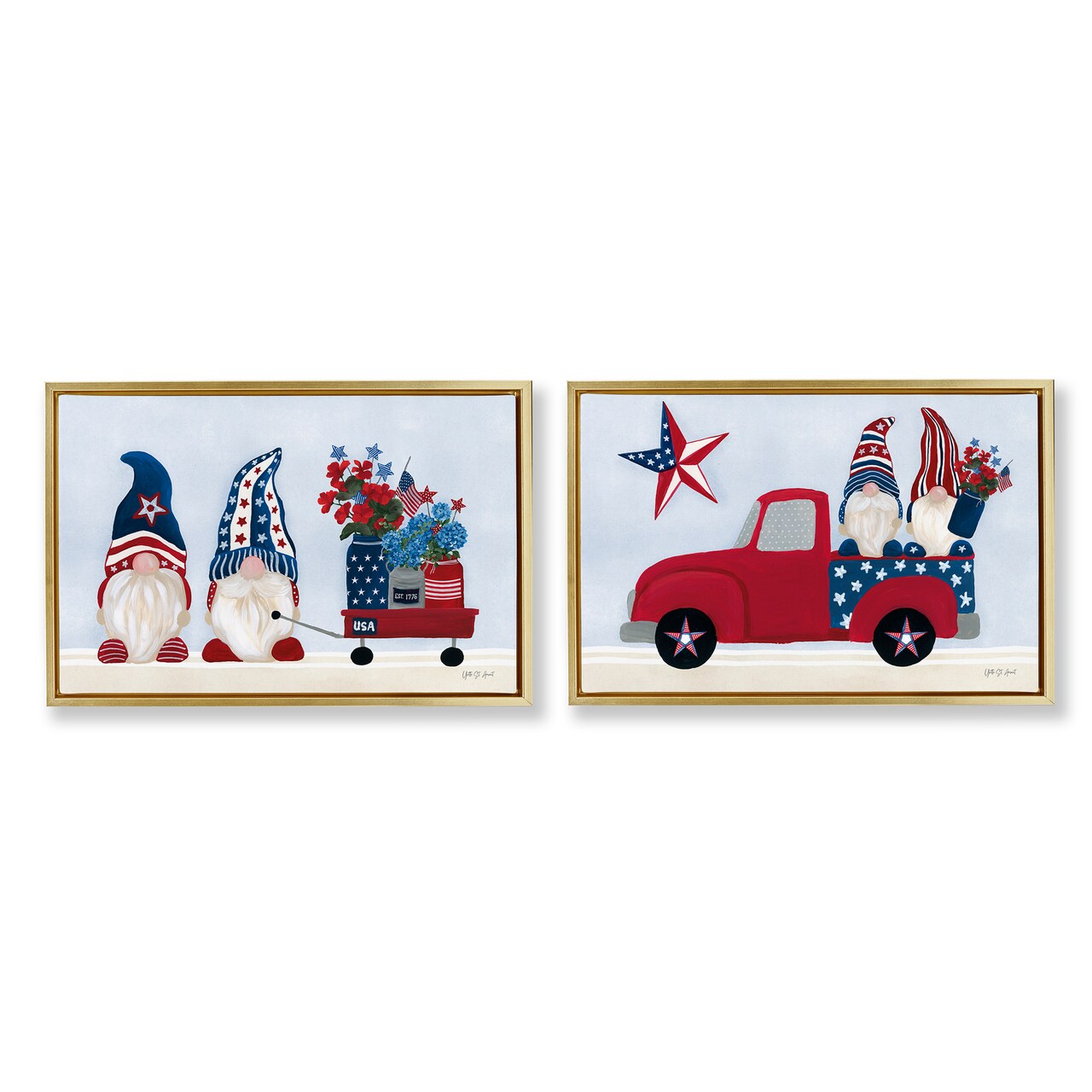 Stupell Industries Americana Florals & Gnomes 2pc Floater Framed Canvas Wall Art Set Design by Yvette St. Amant